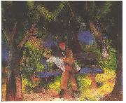 August Macke Reading man in park Sweden oil painting artist